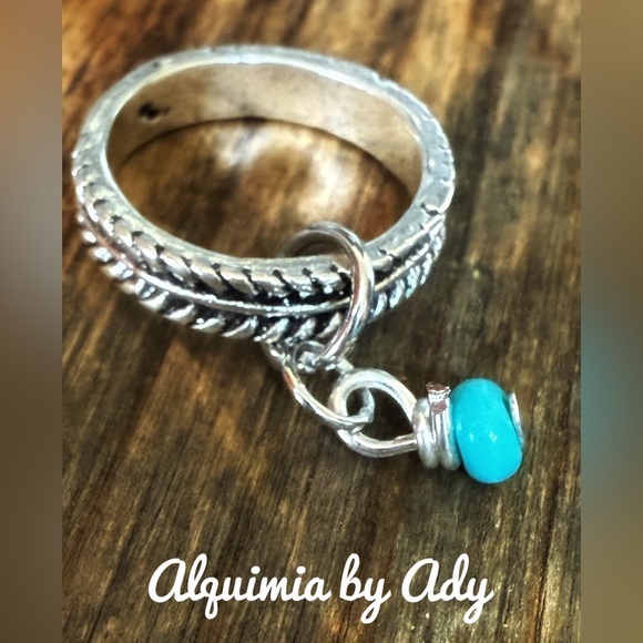 SILVER TURQUOISE CHARM STATEMENT BOHEMIAN RING - Picture 1 of 2